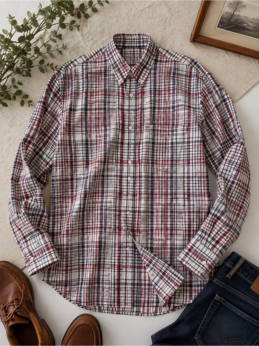 Vintage J.P. Tilford Harry Rosen Men’s Plaid Button Down Shirt Red Navy